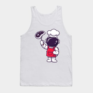 Cute Astronaut Chef With Grilled Meat Cartoon Tank Top